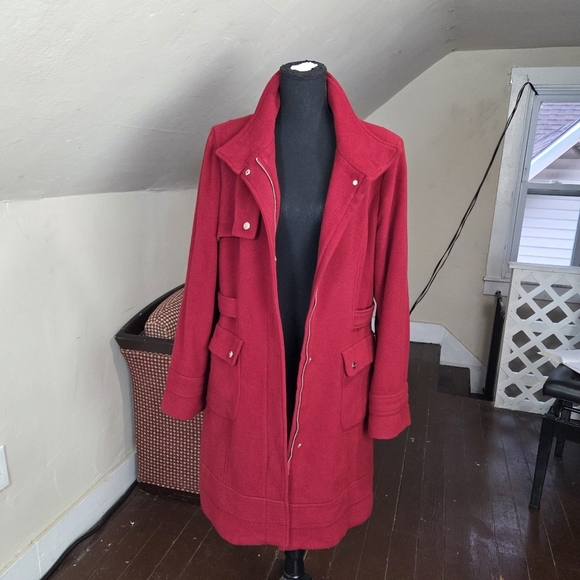 VTG Oscar de la Renta Red Wool Cashmere Coat Size 14  Belted Collar Detail - Picture 6 of 16